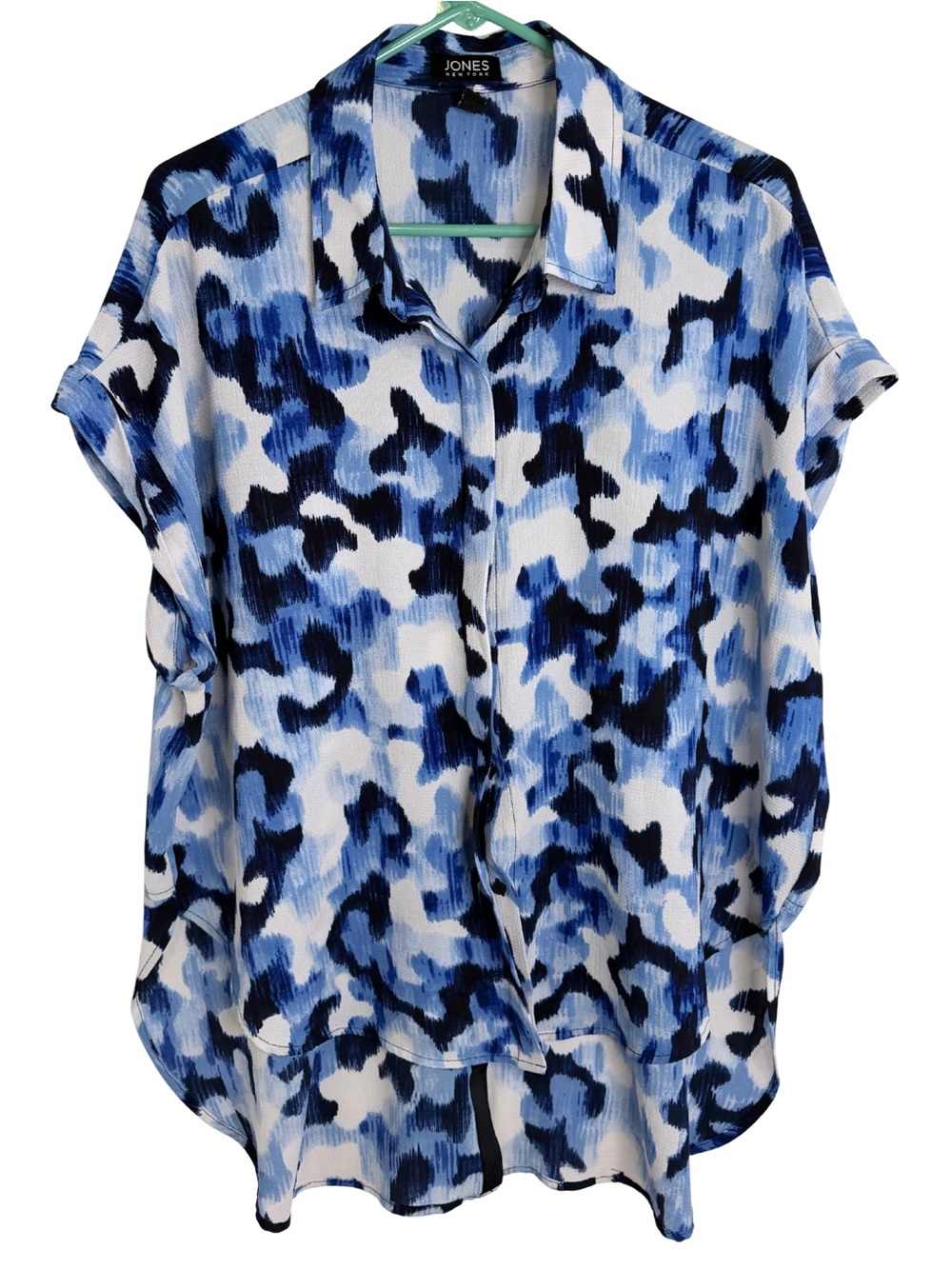 3/$20 Jones New York Blue, Black & White Abstract Button Down Shirt Size XL
